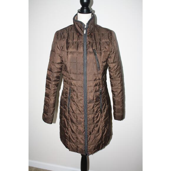 Fleet Street Puffer Knee Length Jacket Zip Up Brown Small Long Sleeve - Picture 5 of 13